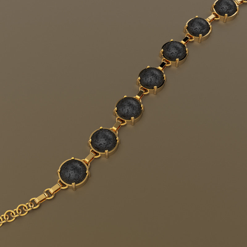 Gold 750 Black Natural Lava round stone bracelet