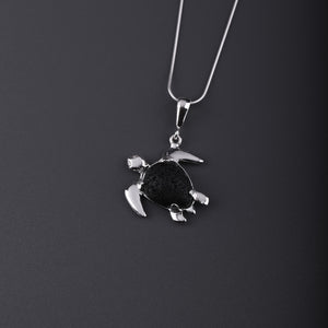 Black Natural Lava stone sea turtle pendant