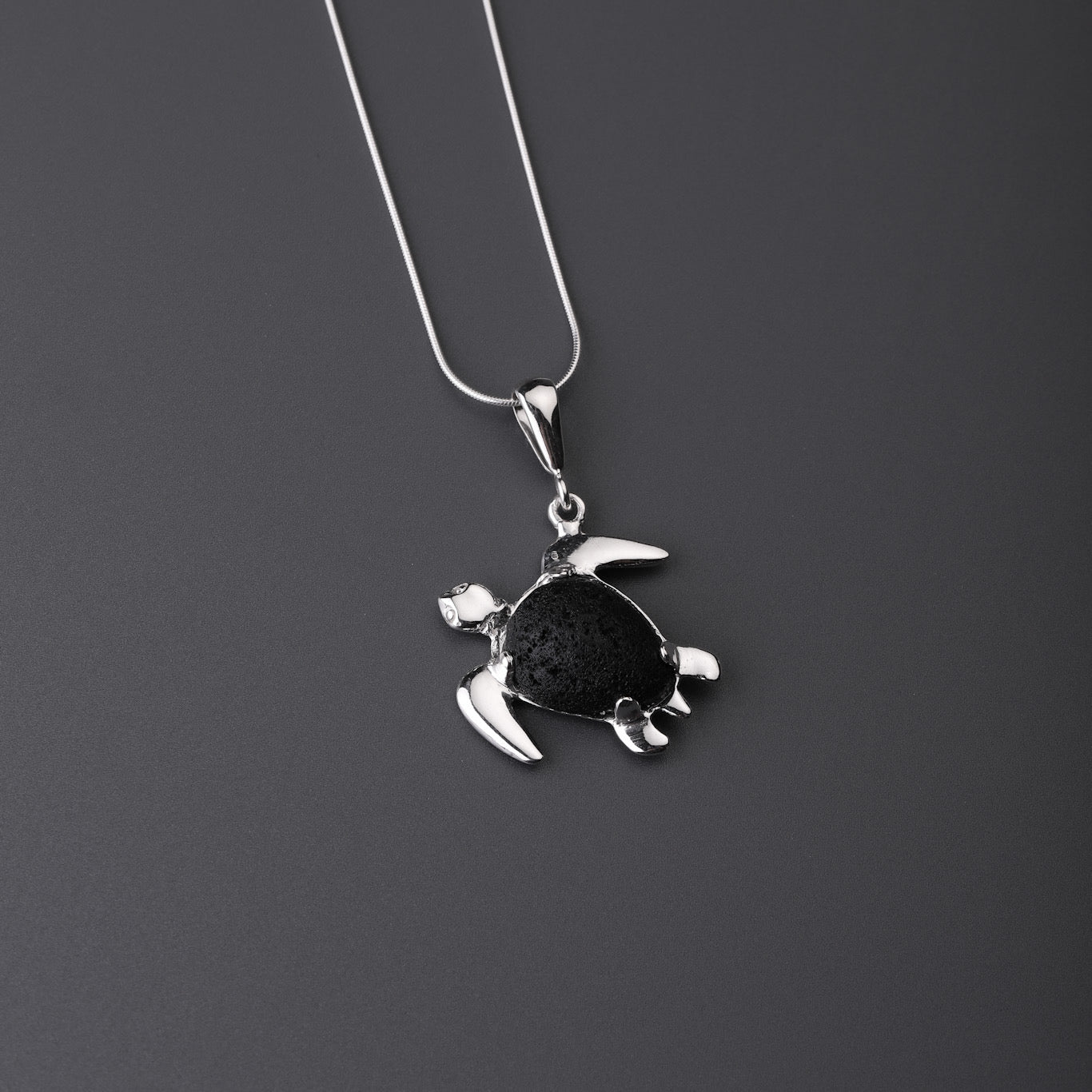 Black Natural Lava stone sea turtle pendant