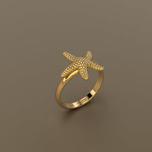 Gold 750 Sea star texture adjustable ring