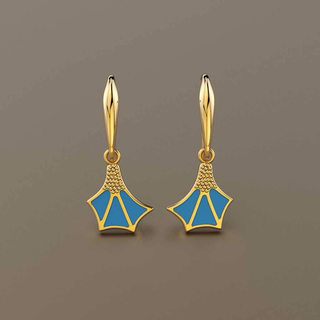 Gold 750 Blue footed booby dangle earrings small