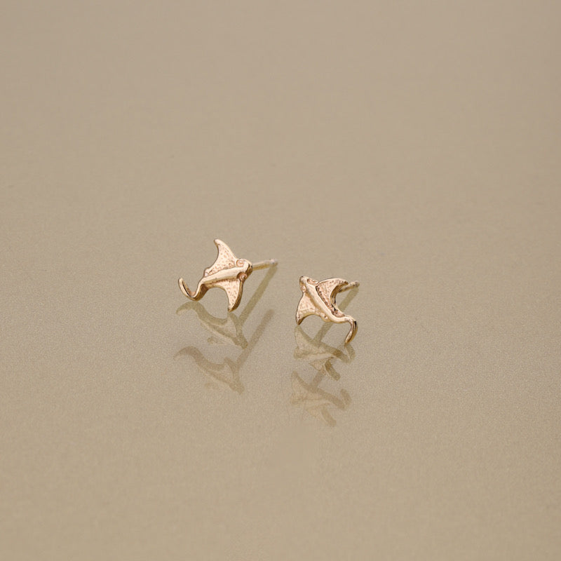 Gold 750 Ray stud earrings / small