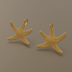 Gold 750 Sea star texture stud and dangle earrings large