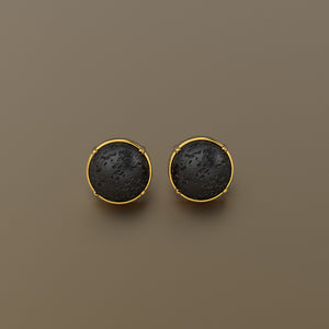 Gold 750 Black Natural Lava round stone earrings
