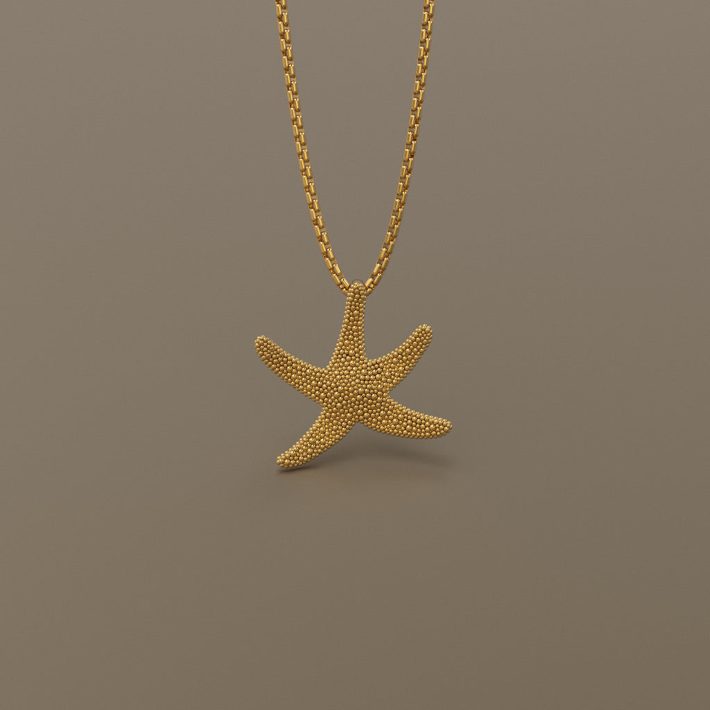 Gold 750 Sea star texture pendant large