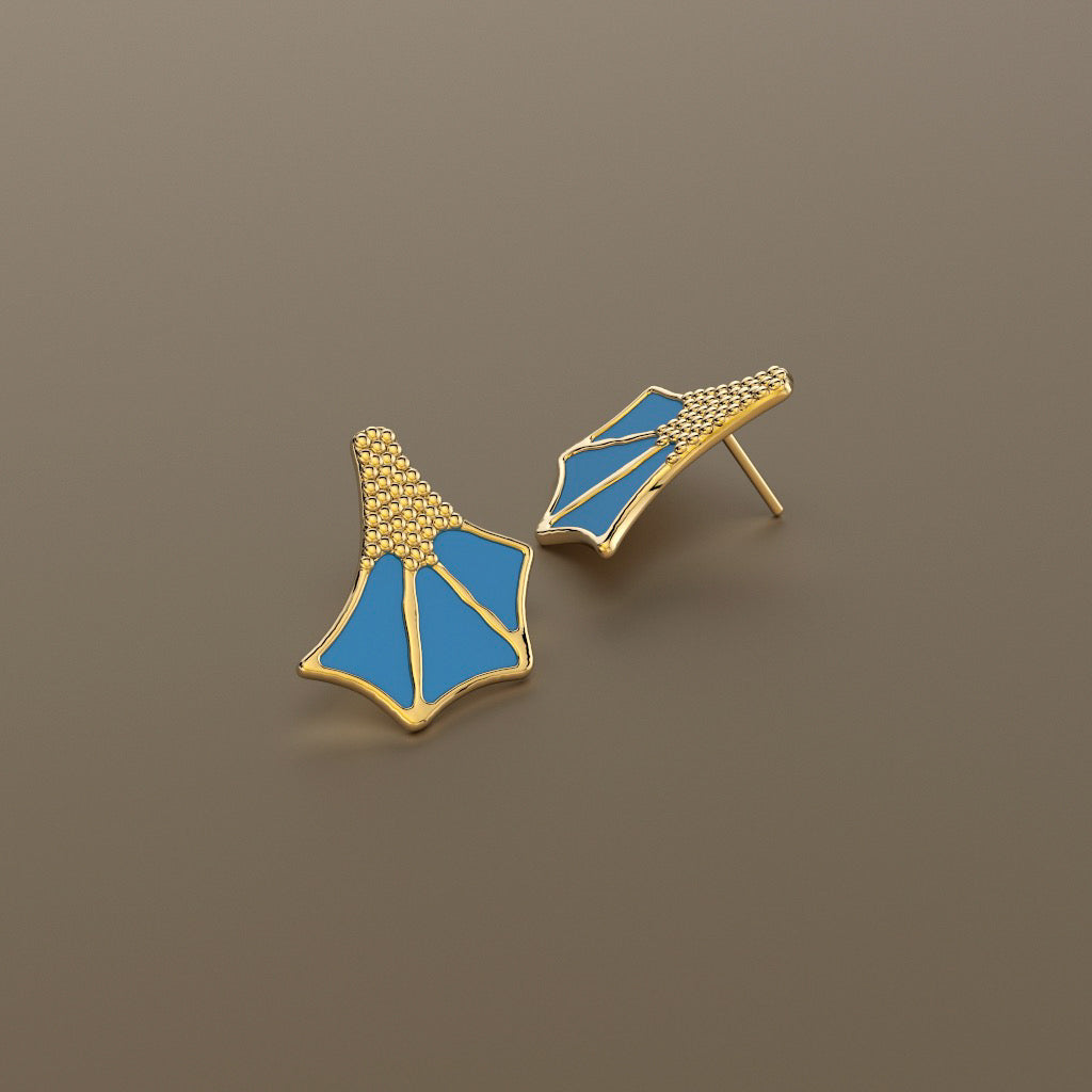 Gold 750 Blue footed booby stud earrings mini
