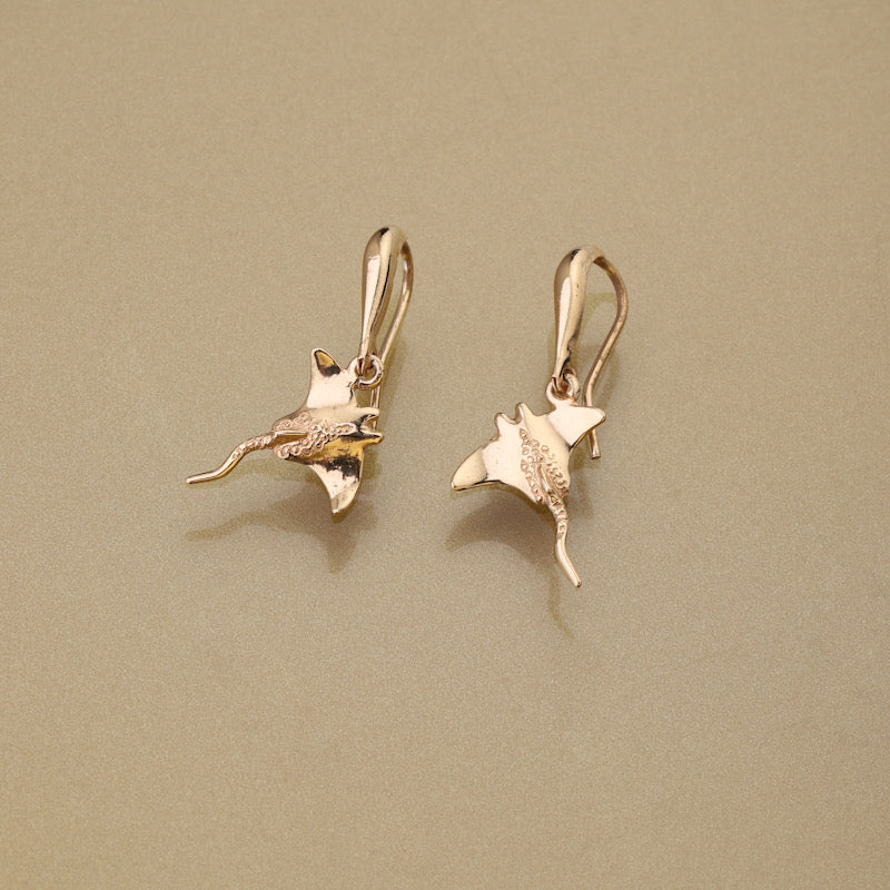 Gold 750 Ray dangle earrings / medium