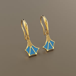 Gold 750 Blue footed booby dangle earrings small
