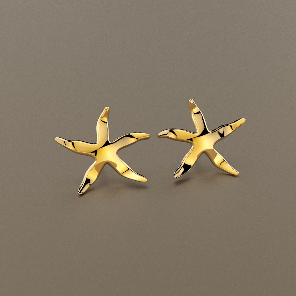 Gold 750 Sea star stud earrings curved medium