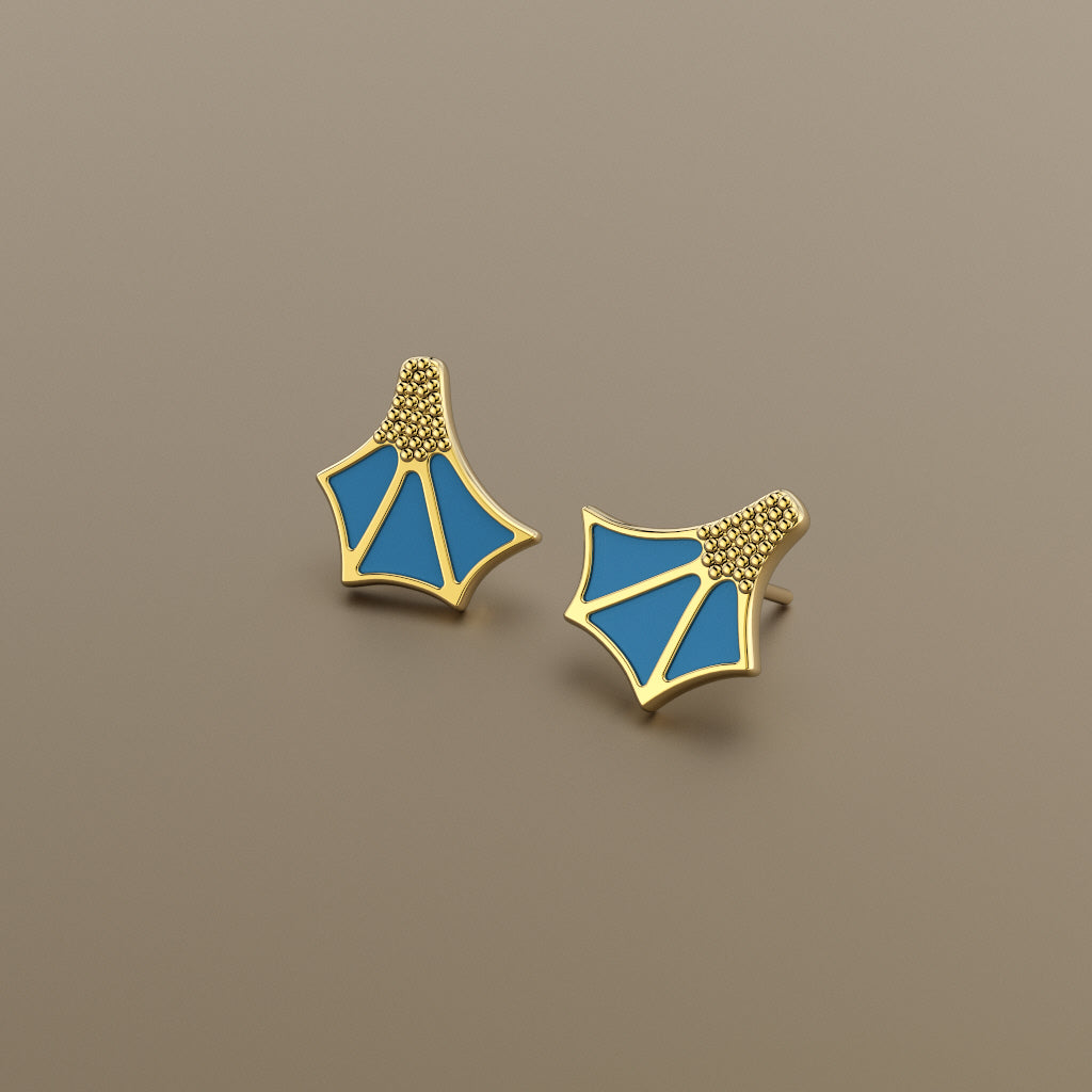 Gold 750 Blue footed booby stud earrings mini