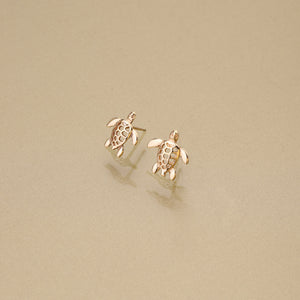 Gold 750 Sea turtle stud earrings calado small