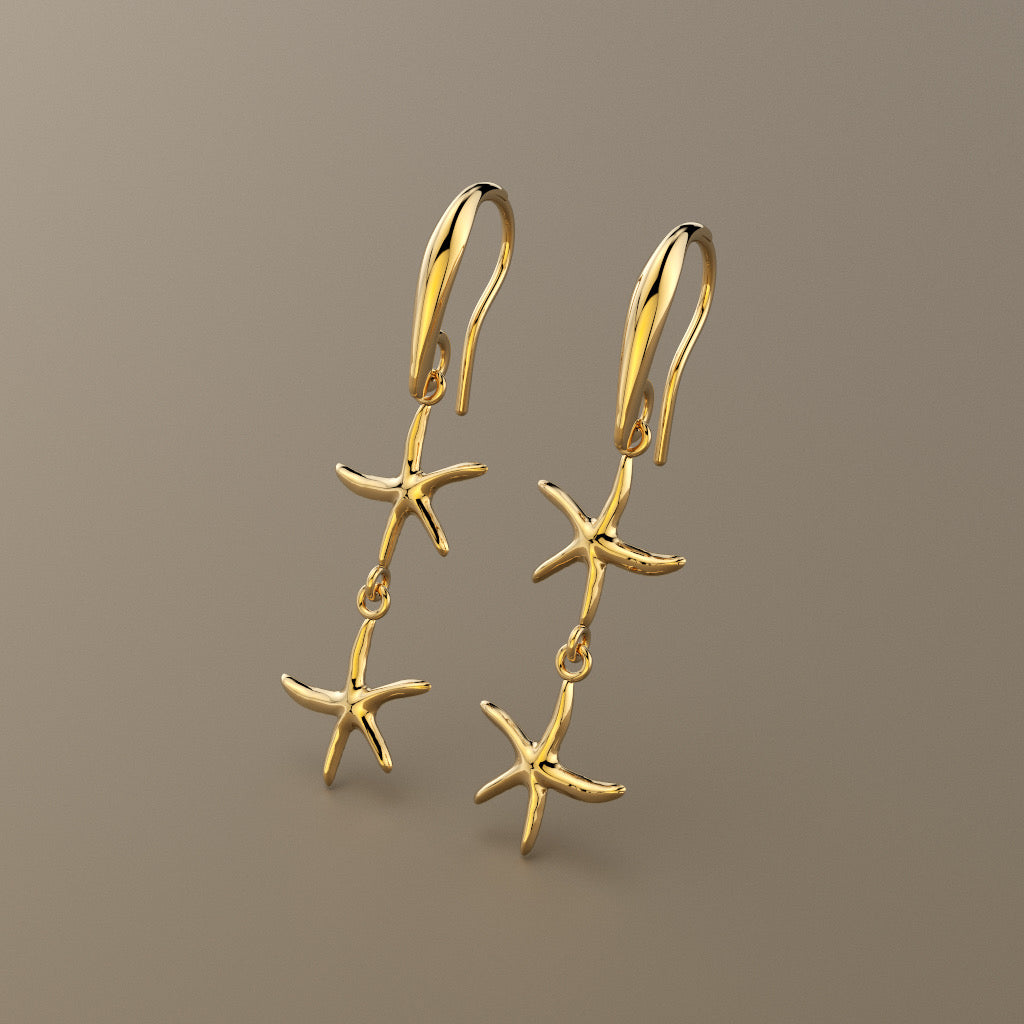 Gold 750 Sea star double dangle earrings small