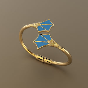 Gold 750 Double blue feet cuff bracelet