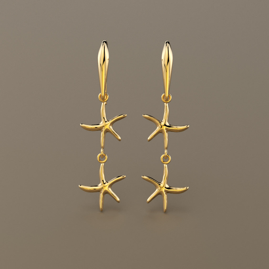 Gold 750 Sea star double dangle earrings small