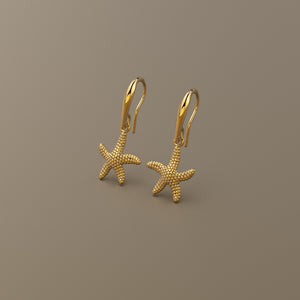 Gold 750 Sea star texture dangle earrings small