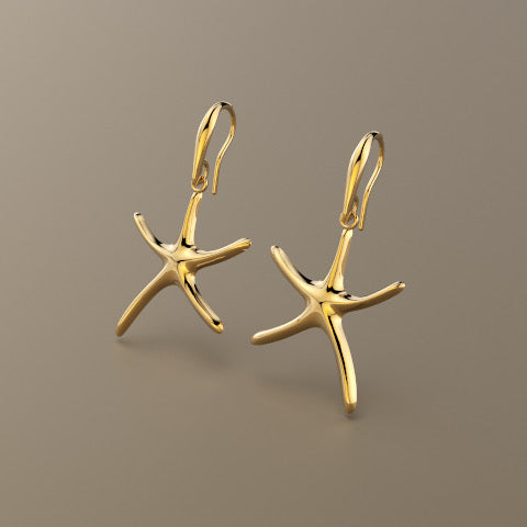 Gold 750 Sea star dangle earrings large