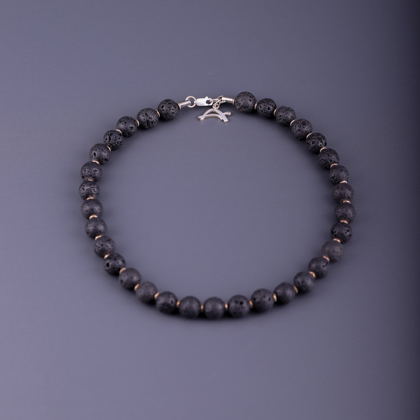Black Natural Lava round stone and silver necklace