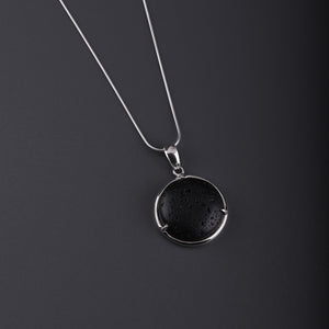 Black Natural Lava round stone pendant