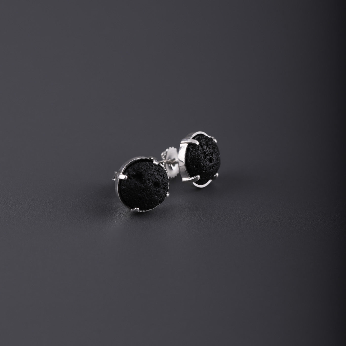 Black Natural Lava stone stud earrings small
