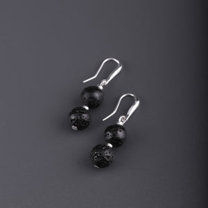 Black Natural Lava stone dangle earrings small