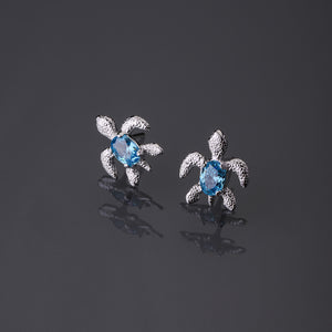 Sea turtle circonia gem stone stud earrings small