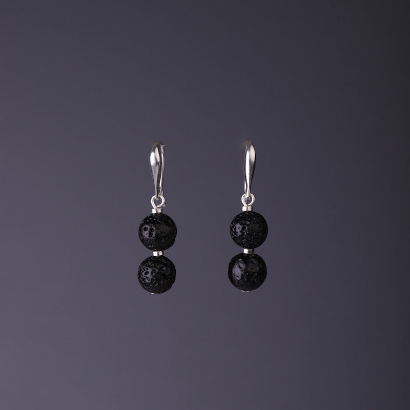 Black Natural Lava stone dangle earrings small
