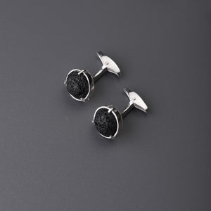Black Natural Lava round stone and silver cufflinks