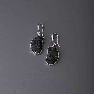 Black Natural Lava stone irregular shape dangle earrings