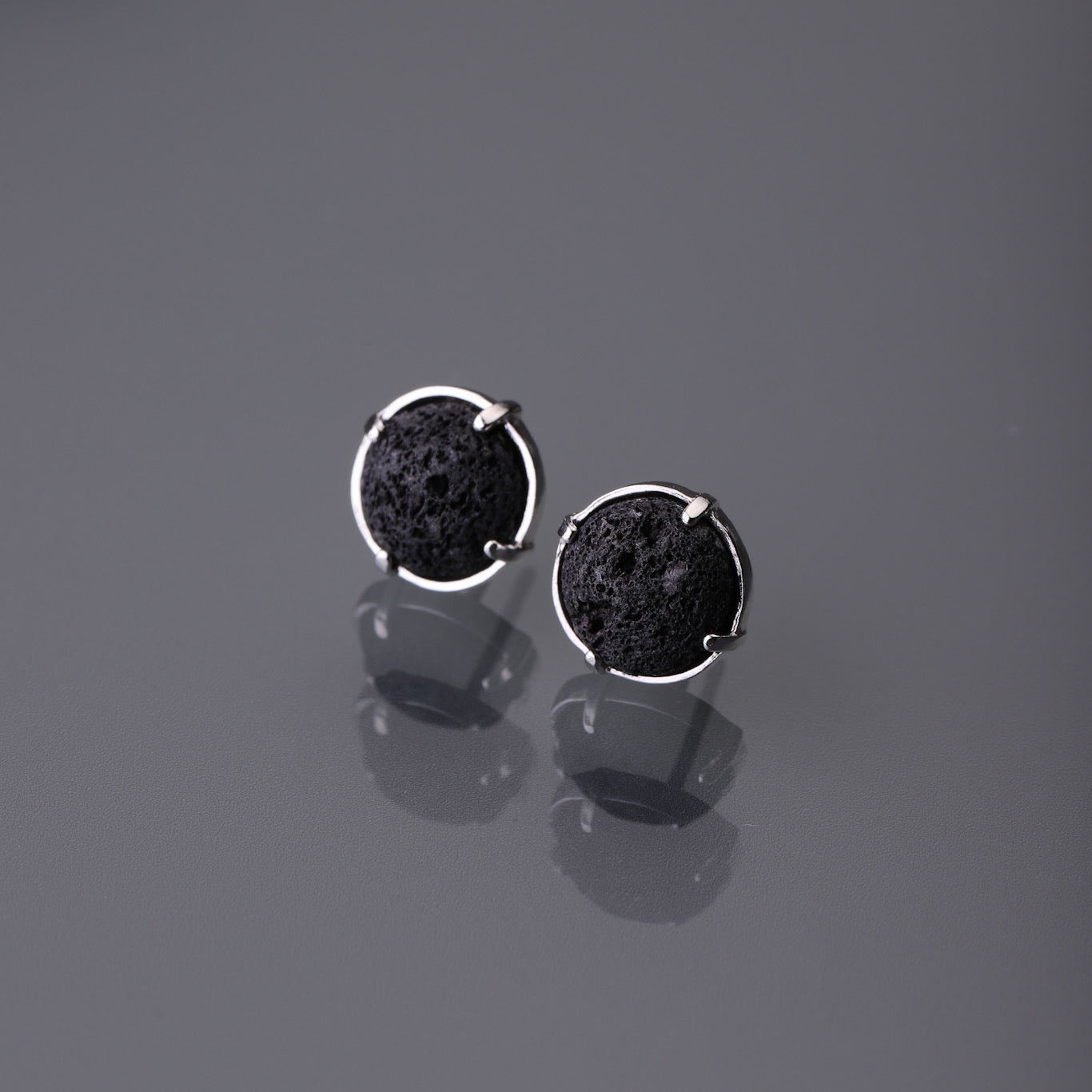 Black Natural Lava stone stud earrings small
