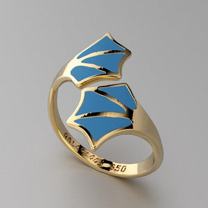 Gold 750 Double blue feet adjustable ring